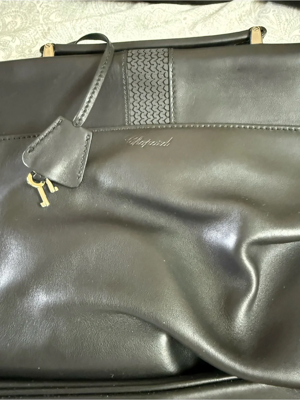 Chopard Black Leather Men's Briefcase with Woven Center Detail